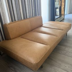 CB2 Lawndale Saddle Leather Daybed / Sofa – Brass Base 