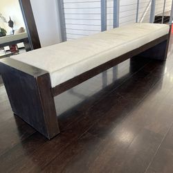 Four Hands Cream Cowhide and Wood Bench 69.75"x18"x17"