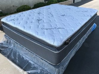 Queen Blue Gel Organic Memory Foam Pillow Top Mattress!