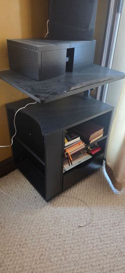 Black Rolling Computer Desk, Adjustable Easel with Shelves and Storage