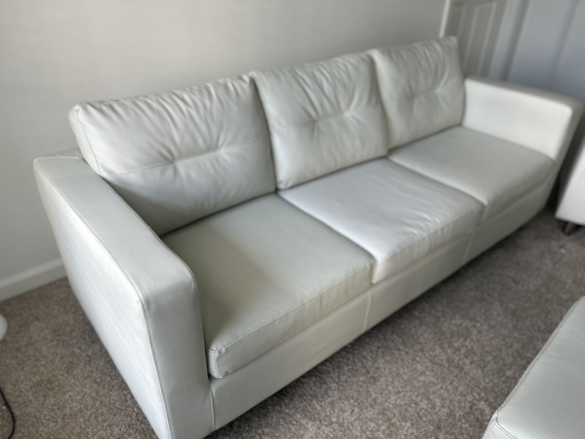 Single Couch , used , White Faux Leather