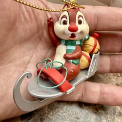 Vintage Disney Grolier Christmas Ornament Dale Chipmunk on Sled 1989 2.5"  Box