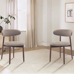 Wooden Dining Chairs Set of 2, Modern Fabric Upholstered Dining Room Chair, Farmhouse Kitchen Chair with Foot Pegs, Camel