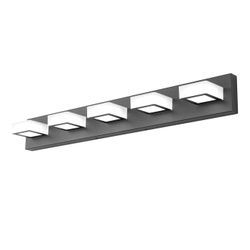 Ralbay Modern Matte Black LED Vanity Light 5 Lights Modern Bathroom, Dimmable, Vanity Wall Light, Over Mirror, Long, Stainless Steel, Acrylic, Vanity 