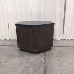 Campaign Style Hexagonal End Table in Dark Wood