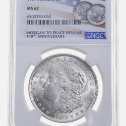 1921 Silver Morgan Dollar Ms62 