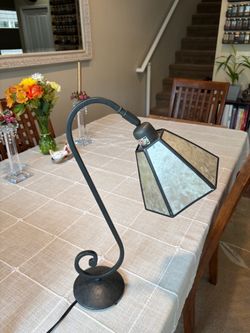 Unique Black Metal Lantern-Style Table Lamp –