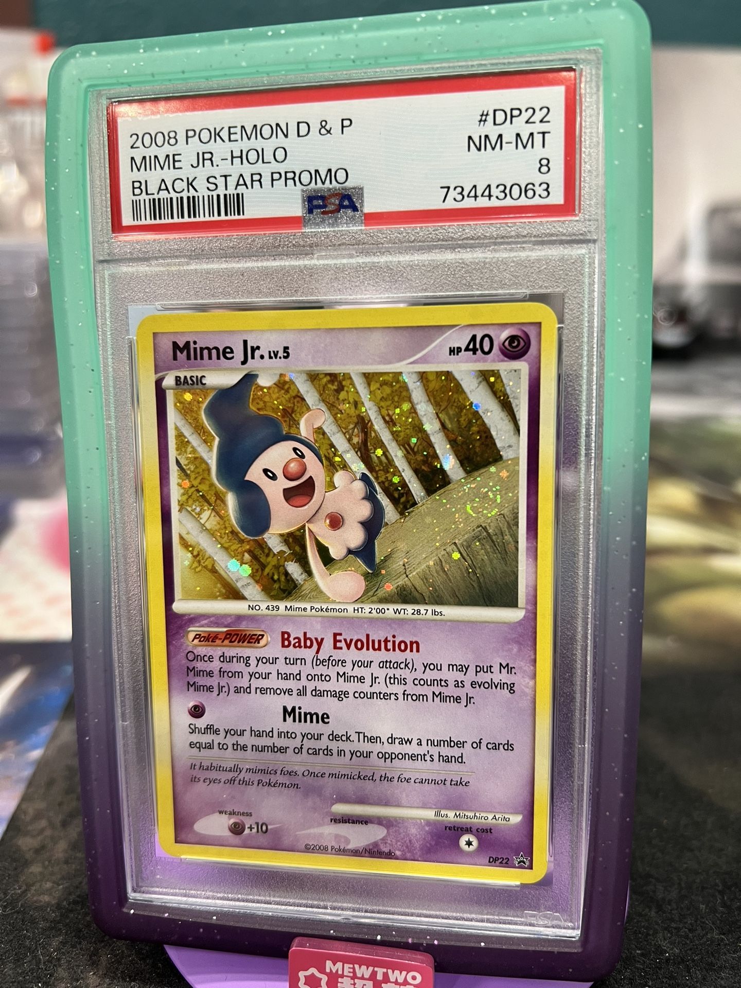 PSA 8 2008 Pokemon D&P Mime Jr. Holo Black Star Promo #DP22 SWIRLED UP 🌀 POP 8