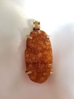 Druzy gemstone and Sterling silver pendant 2 and a quarter inches long