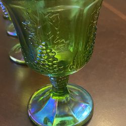 Vintage Green Carnival Glass Goblets