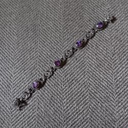 Vintage  "Sterling Silver/Amethyst/Marcasite " Link Bracelet 