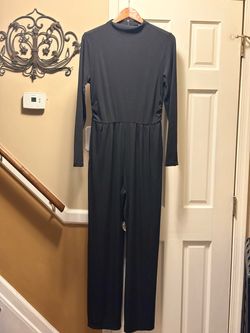 PrettyGarden Black Ribbed Long Sleeve Mock Neck Wide Leg Jumpsuit Size Large