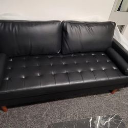 New Black Faux Leather Sofa 70in