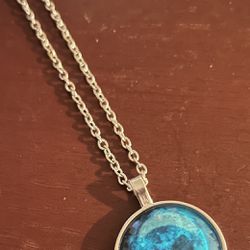 Silver And Turquoise Necklace, Silver Chain Earth Pendant Click On Picture For Full View Really Cute Lot Of Style