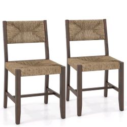 🔥 BRAND NEW GOFLAME Wooden Dining Chairs – Set of 2 | Hand-Woven Rope Seats | Boho Farmhouse Modern Chairs
