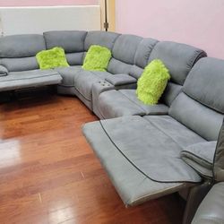 Labor Day sale now. Alejandra gray reclining sectional only $1499. Easy finance option. Same day delivery.
