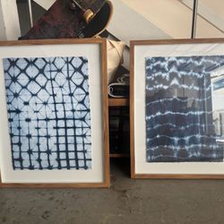 Shibori Blue Tie Dye Framed Art Set Of 2 30” X 24”