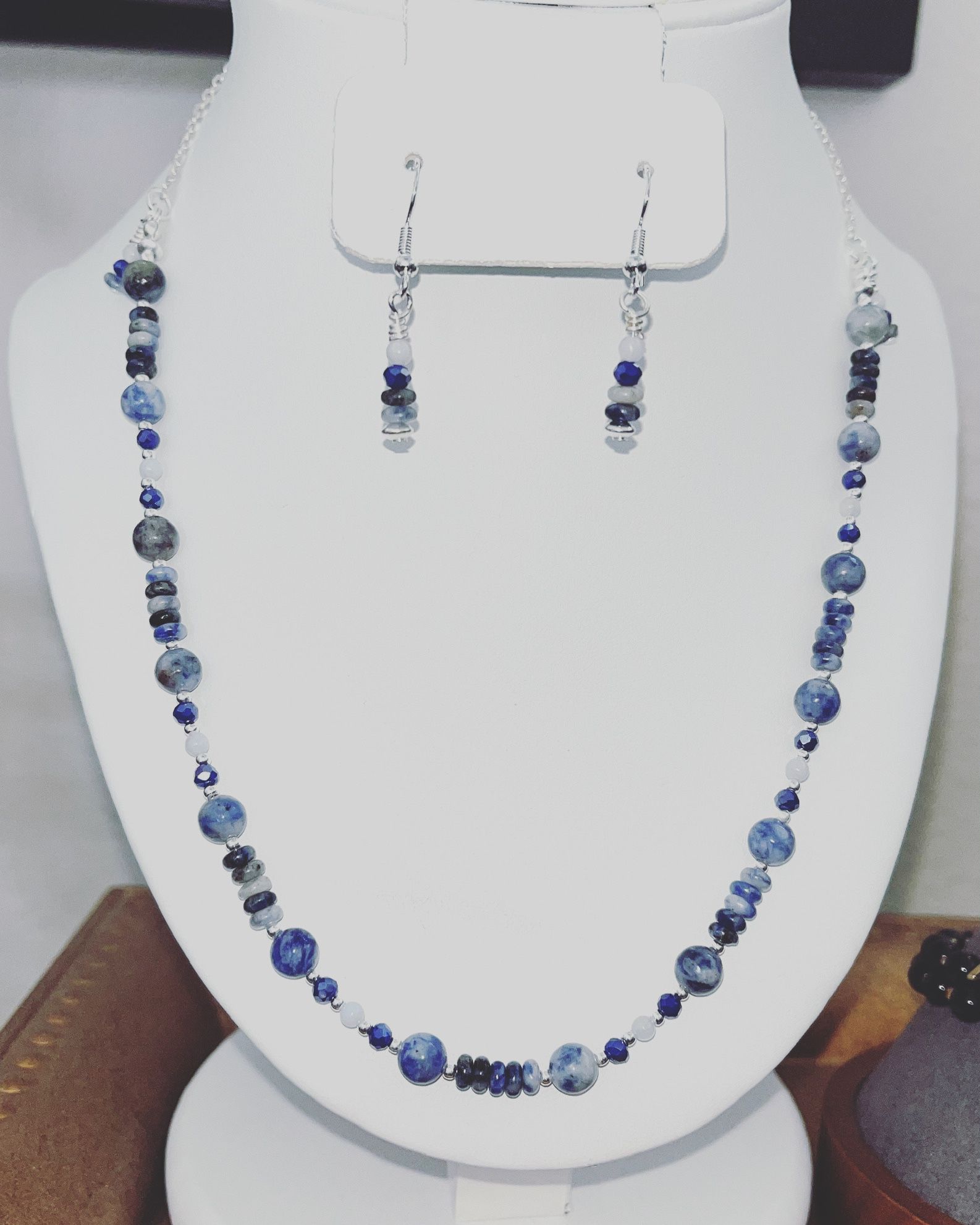 Blue Lace Sodalite Gemstone Necklace And Earrings Set 