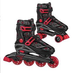 Roller Derby Boy's Youth Sprinter 2-in-1 Quad Roller and Inline Skates Combo Black/Red, Size 12-2