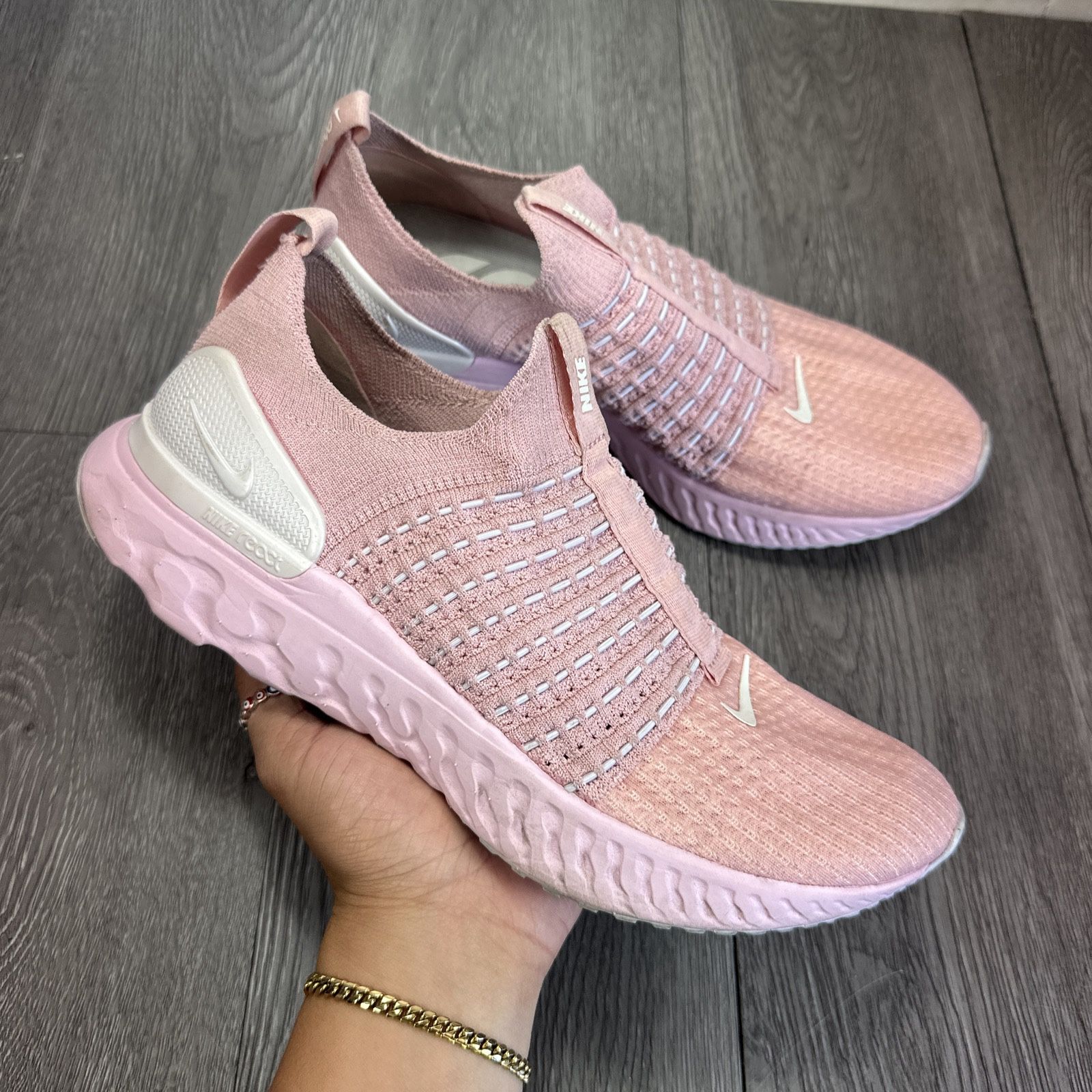 Women Nike React Phantom Run FK Size Running Shoes Pink White