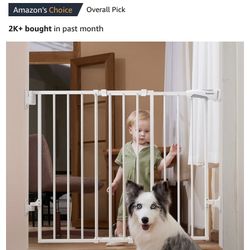 Babelio 26-43" No Bottom Bar Baby Gate for Babies, Elders and Pets, 2-in-1 White Metal NEW IN BOX