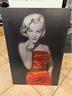 Large Marilyn Monroe Wall Art – Black & White with Red Dress