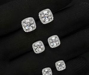 Sterling Silver Cushion Moissanite Halo Stud Earrings