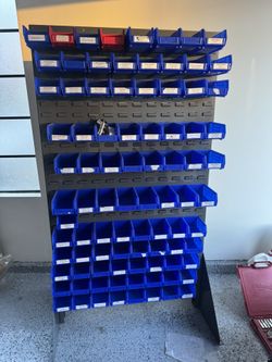 Double Sided Floor Rack Bin Organizer uline mounted to wall 36x66 
