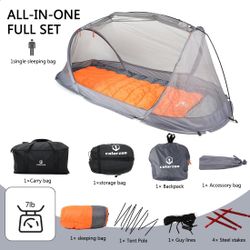 Backpacking Sleeping Bag Bivy Tent, Camping Sleeping Bags Mosquito Tent with Sleeping Bag Combo- integrates a Spacious Mosquito net and a Cozy Sleepin