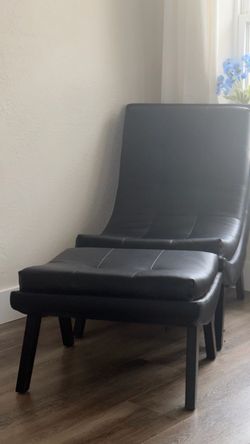 Black Faux Leather Accent Chair with Ottoman