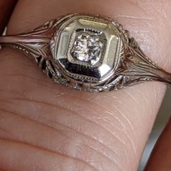 18K WHITE GOLD VINTAGE DIAMOND RING SZ 7