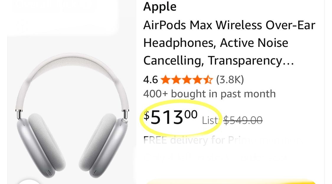 Authentic Apple AirPods Max Wireless Over-Ear Headphones, Active Noise Cancelling, Transparency Mode, Personalized Spatial Audio, Dolby Atmos, Bluetoo