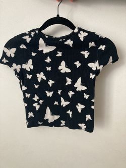 Black Shirt With White Butterflies, Size Small