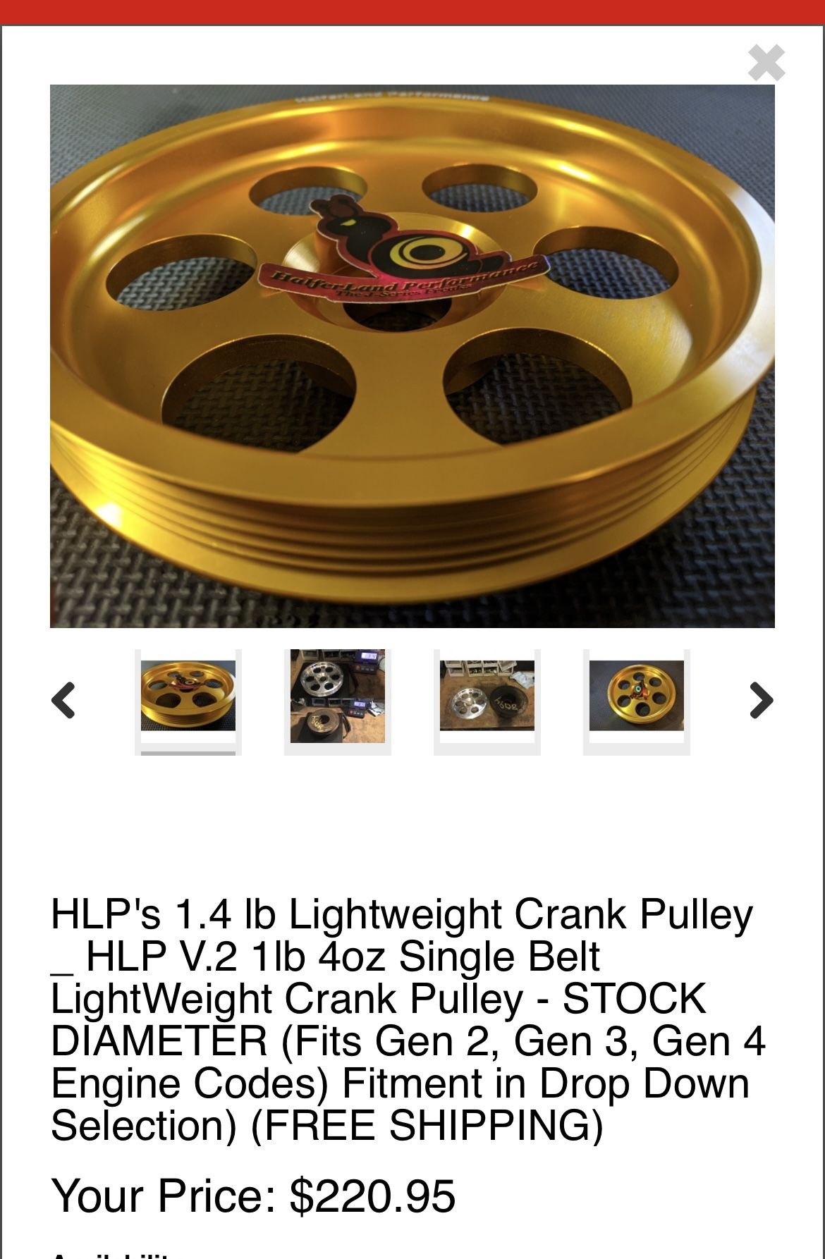 HLP LIGHTWEIGHT PULLEY ACURA TL HONDA PARTS