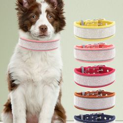 Rhinestone - Embellished Dog Collar: Adjustable, Reflective, Suede Comfort