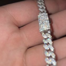 925 Silver Cuban Link Bracelet Iced Out 