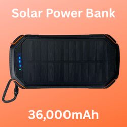 Solar Power Bank with a capacity of 36,000mAh and built-in wireless charging