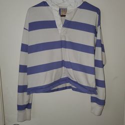 Abercrombie Rugby Cloth white and blue striped long sleeve XL