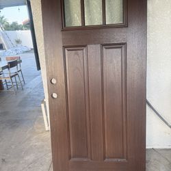 Wood Fireproof Front Door with Tamper Glass Windows