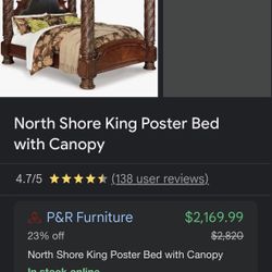 6pc bedroom set, King size bed frame with canopy, 2 dressers, 2 nightstands, 1 bench ($2500)