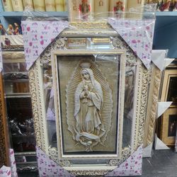 Cuadro Virgen de Guadalupe 24"x34" Blanco, Griz o Dorado Con Espejo