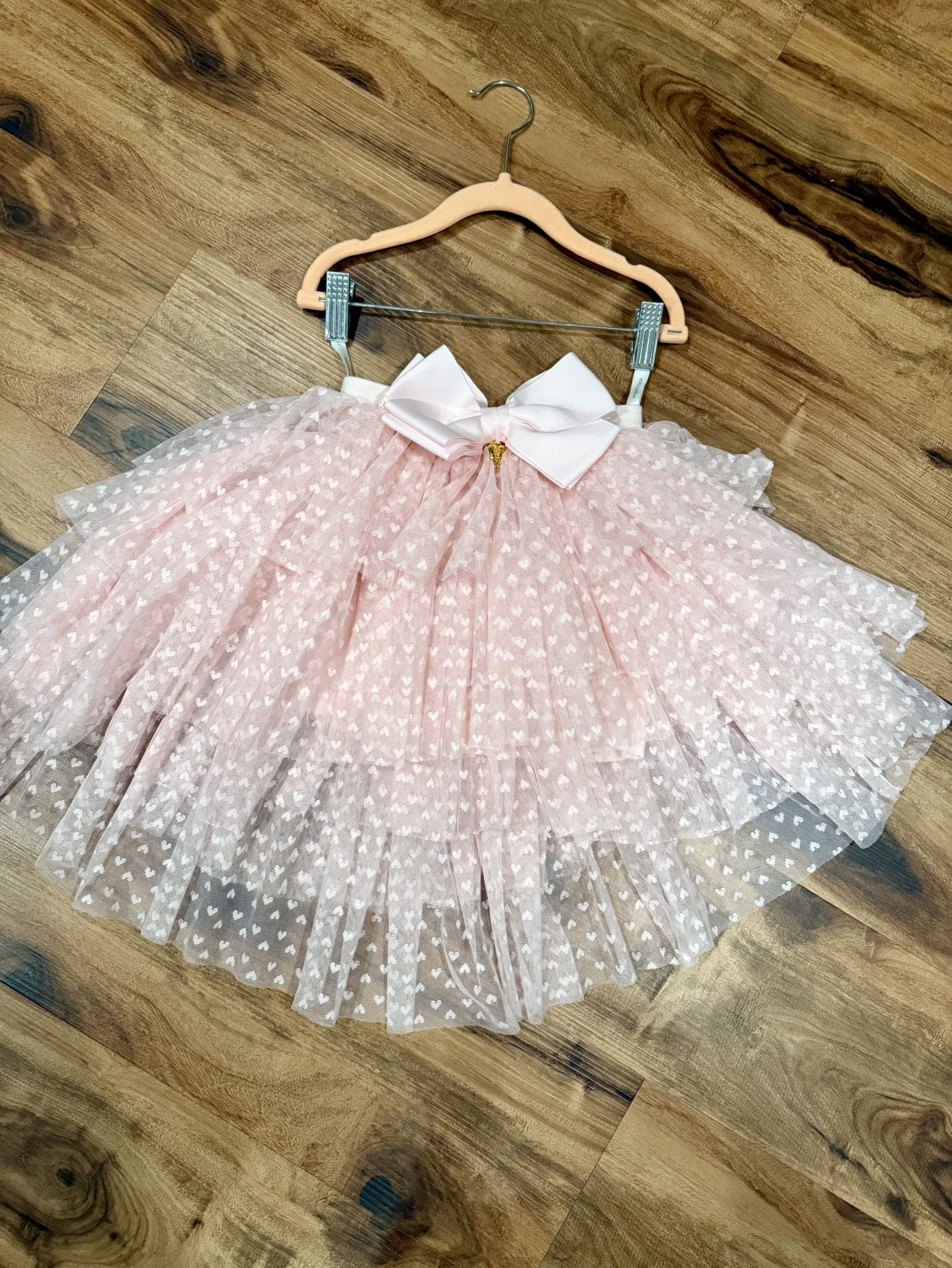 Angels Face Pink Tulle Heart & Bow Skirt Sz 4/5