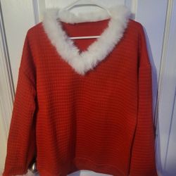 LADIES RED SANTA  PULLOVER SWEATER SIZE L NWT
