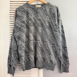 Vintage 90’s London Fog Gray Black Knit Sweater Sz XL