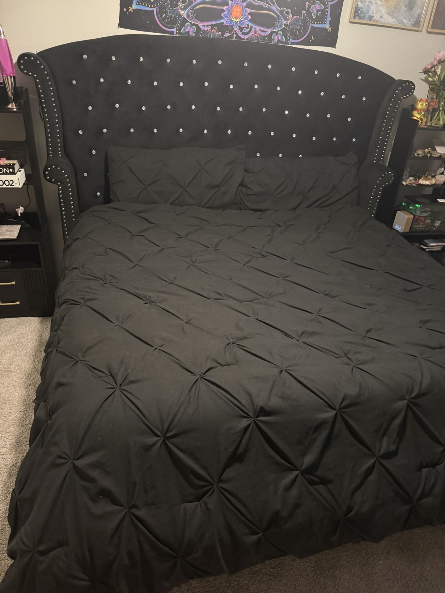 Black King Size Bed and Dresser With Mirror