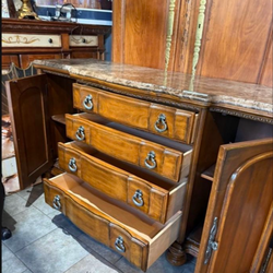 Antique Made by Bernhardt marble top solid wood Credenza cabinet
