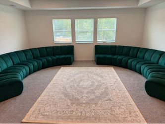 Emerald Velvet Modular Curved Sofa (10pc, Splits into 2) – Must Sell, Moving