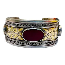 Tekke Turkmen Turkomen Carnelian Vermeil Silver Ethnic Cuff Bracelet Antique Sterling