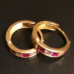 14kt Gold Diamonds + Rubies Earrings 