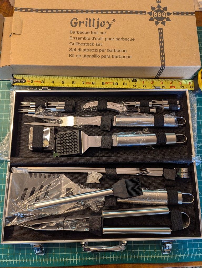 Grilljoy 20-Piece Stainless Steel BBQ Tool Set w/ Aluminum Carrying Case – BRAND NEW!